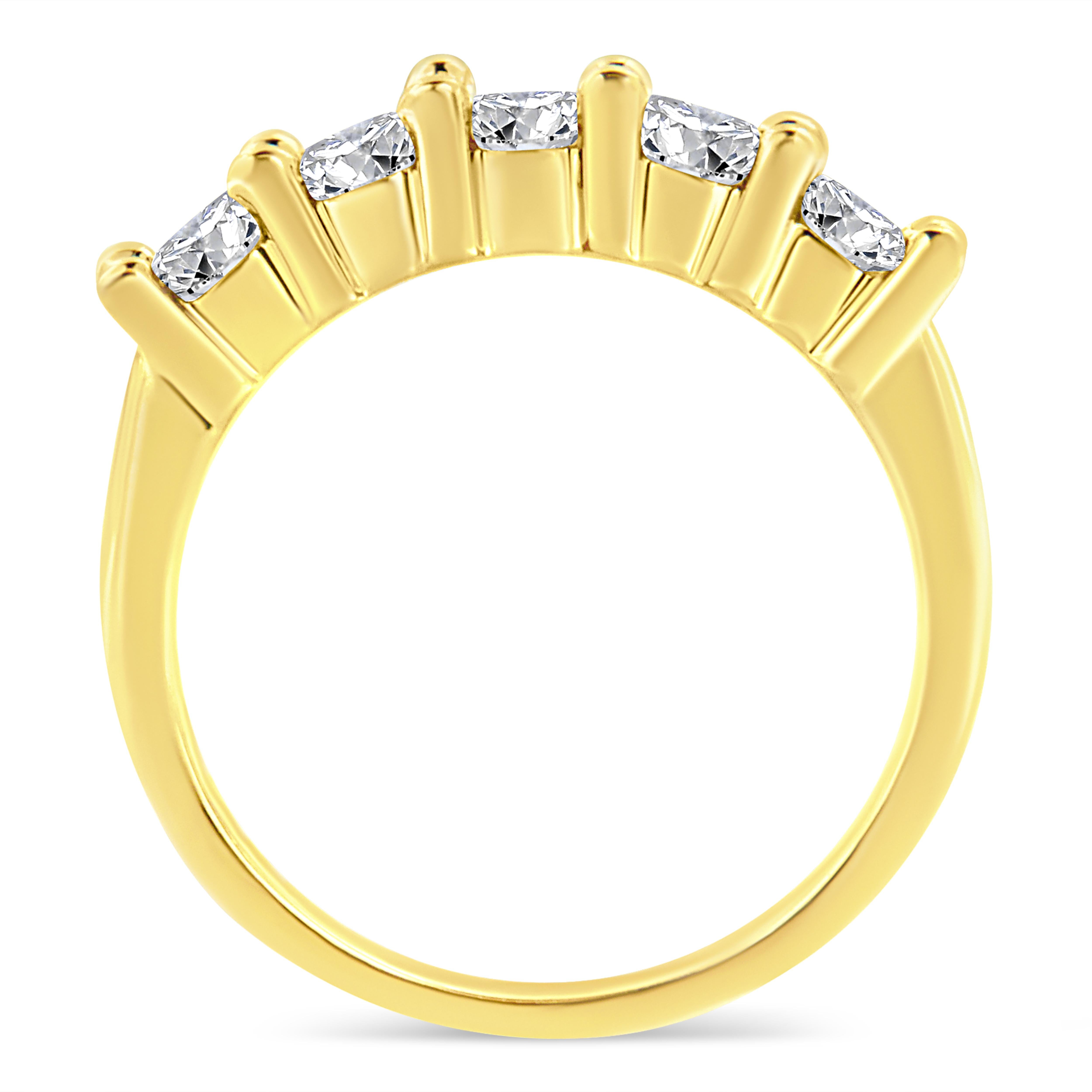 Im Angebot: 14K Gelbgold Platin .925 Sterling Silber 1,0 Karat Diamant Ring mit 5 Steinen () 4
