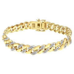 14K Yellow Gold Plated .925 Sterling Silver 3/8 Cttw Diamond Cuban Bracelet