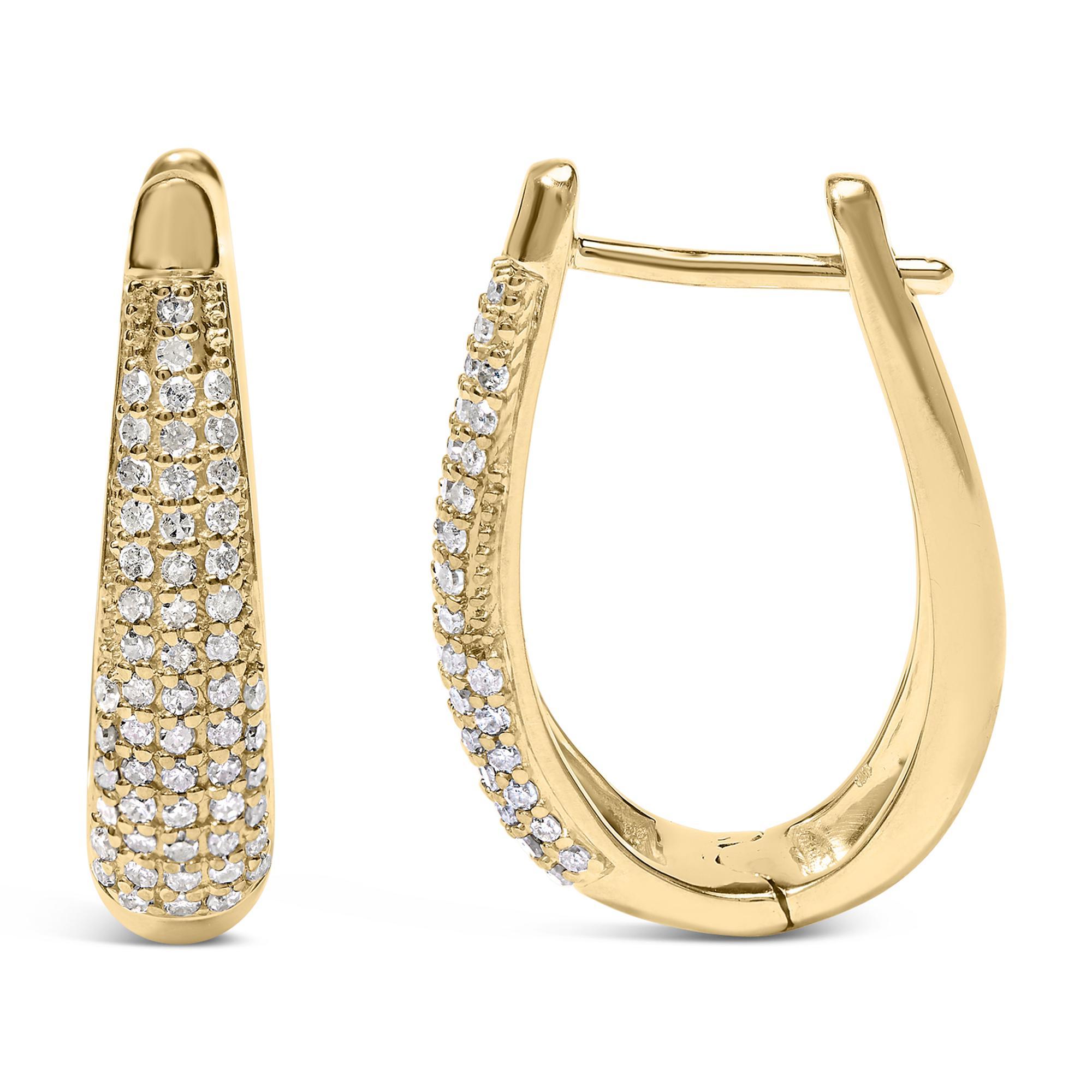 Moderne Créoles en or jaune 14 carats plaqué argent sterling 925 avec diamants pavés de 3/8 carats en vente