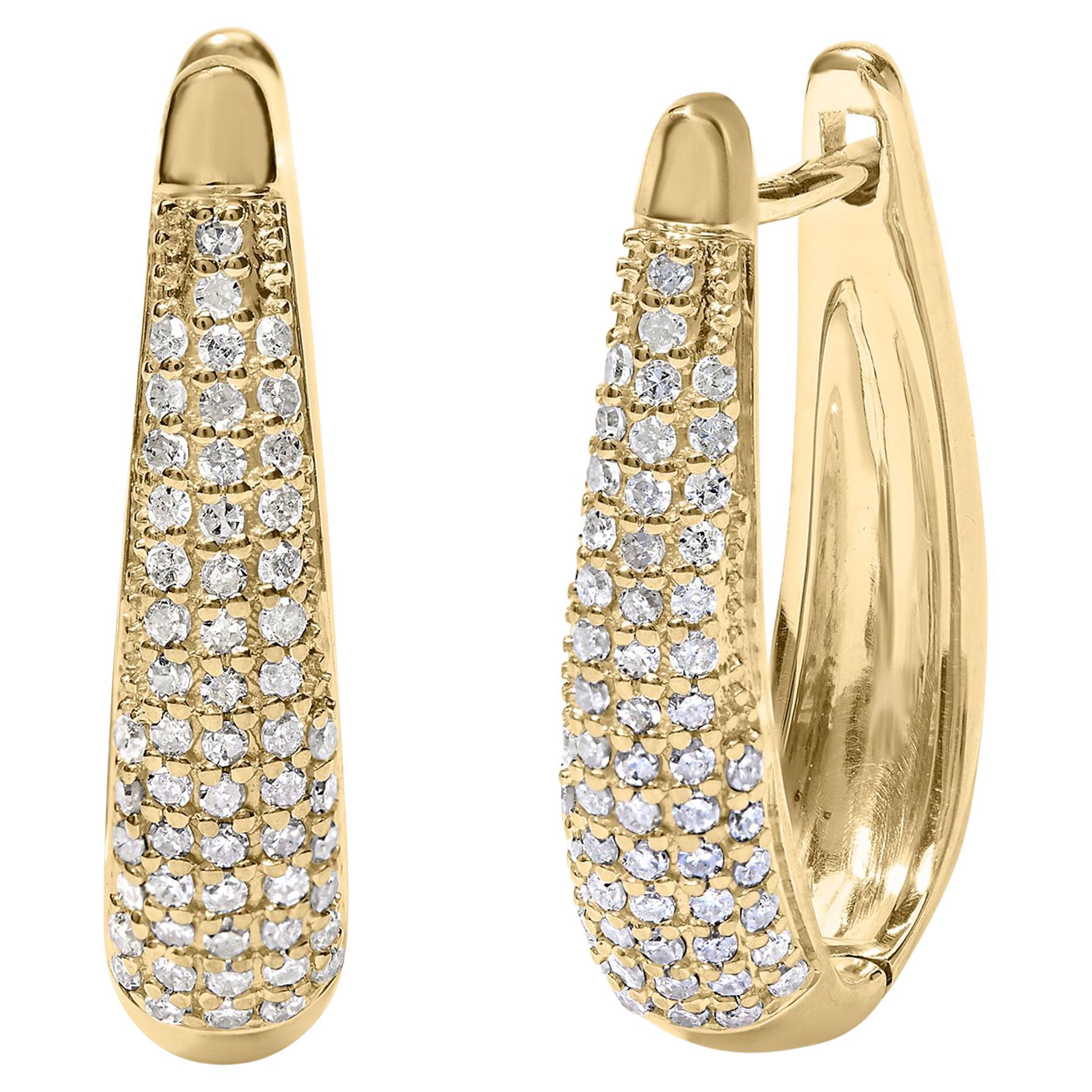 14K Yellow Gold Plated .925 Sterling Silver 3/8 Cttw Pave Diamond Hoop Earrings