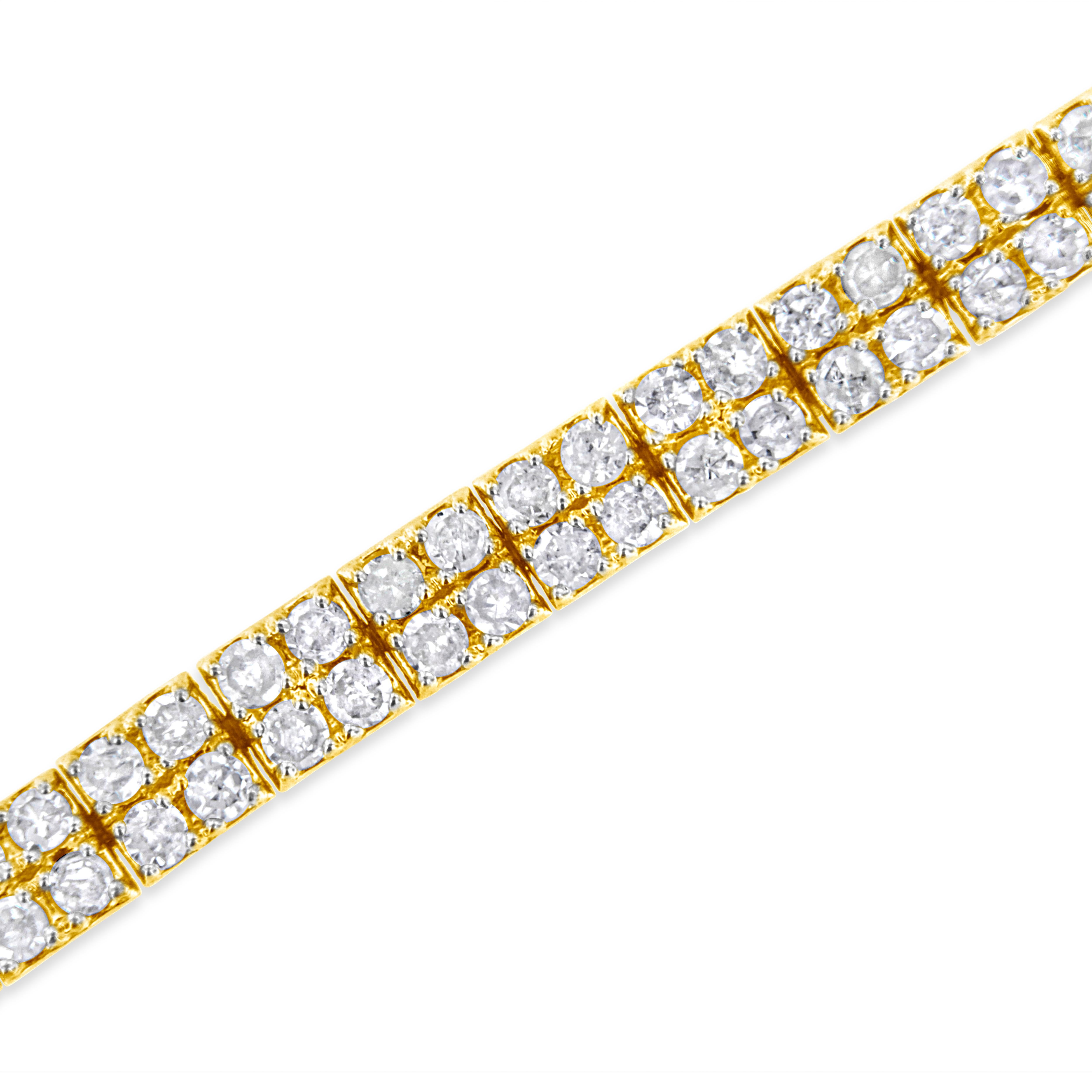 Moderne Bracelet tennis à maillons en argent sterling et or jaune 14 carats plaqué .925 avec diamants de 3 carats en vente