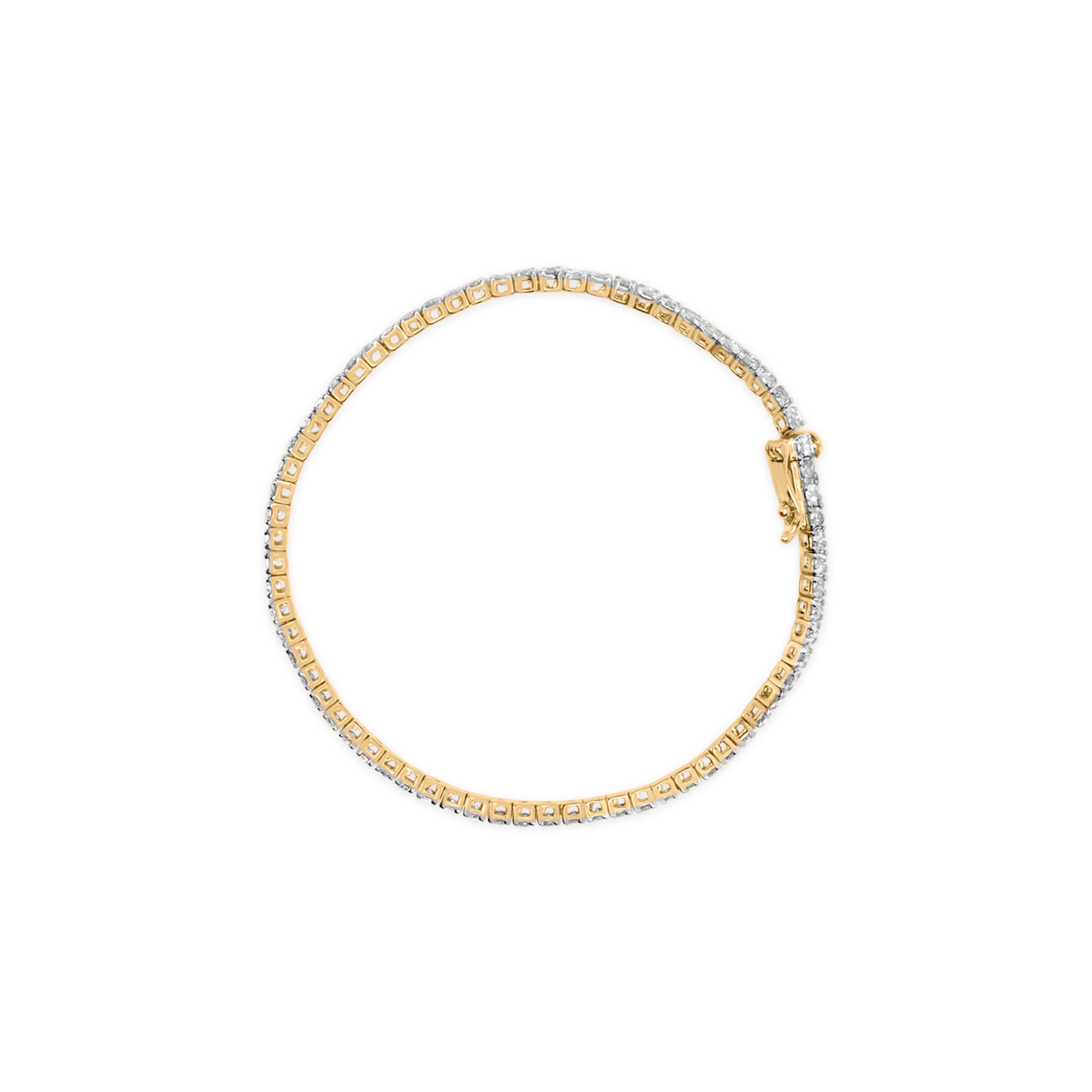 Modern 14K Yellow Gold Plated .925 Sterling Silver 3.0 Cttw Diamond Tennis Bracelet For Sale