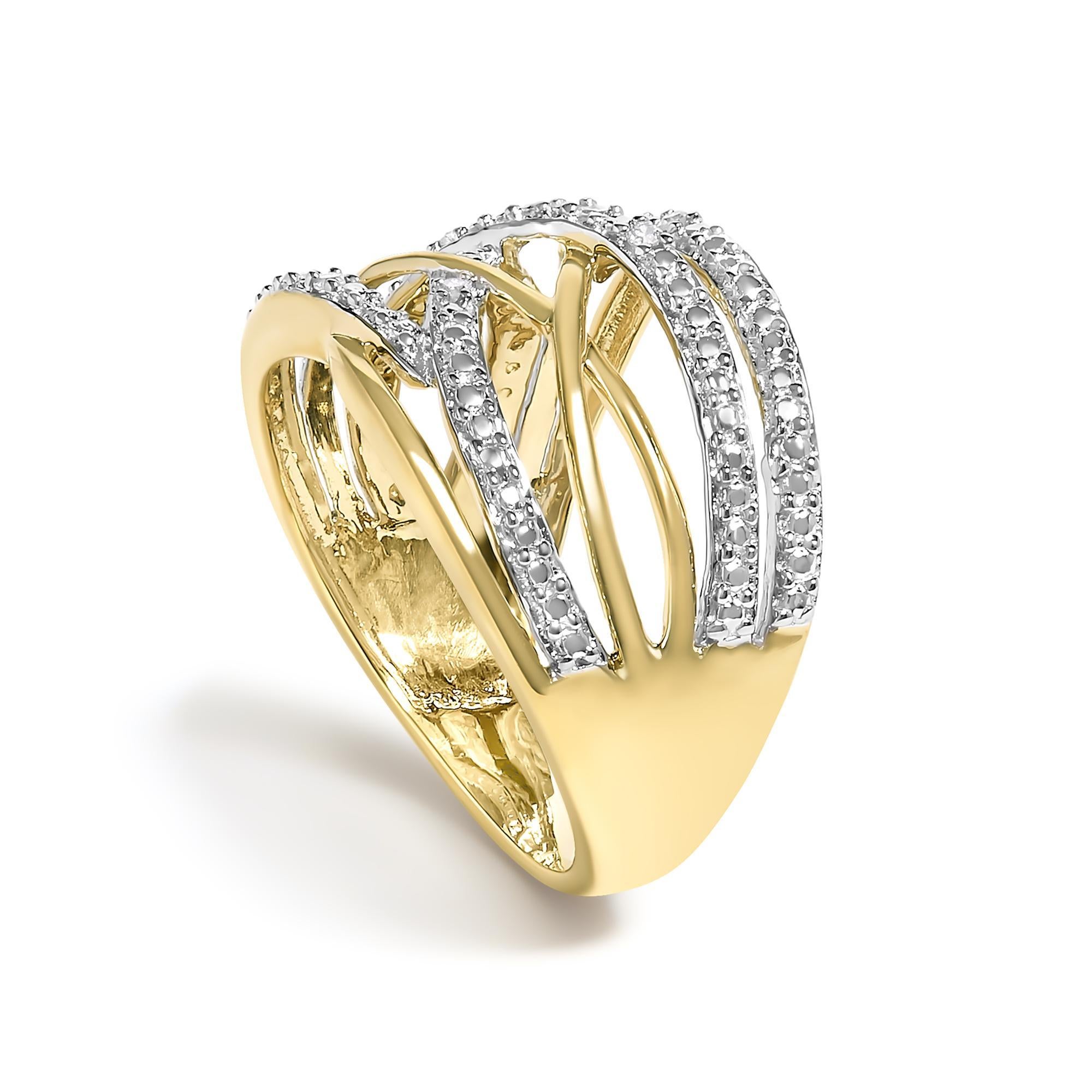 Taglio rotondo 14K Yellow Gold Plated .925 Sterling Silver Diamond Accent Crossover Ring in vendita