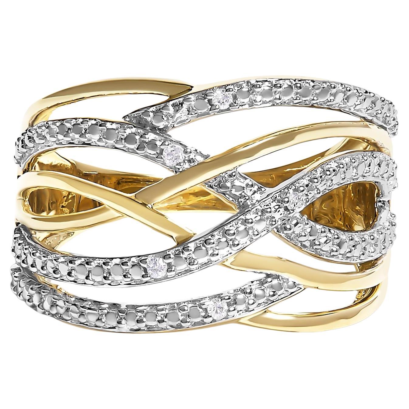 14K Yellow Gold Plated .925 Sterling Silver Diamond Accent Crossover Ring