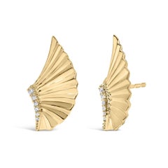 14K Yellow Gold Plated .925 Sterling Silver Diamond Accent Fan Wing Stud Earring