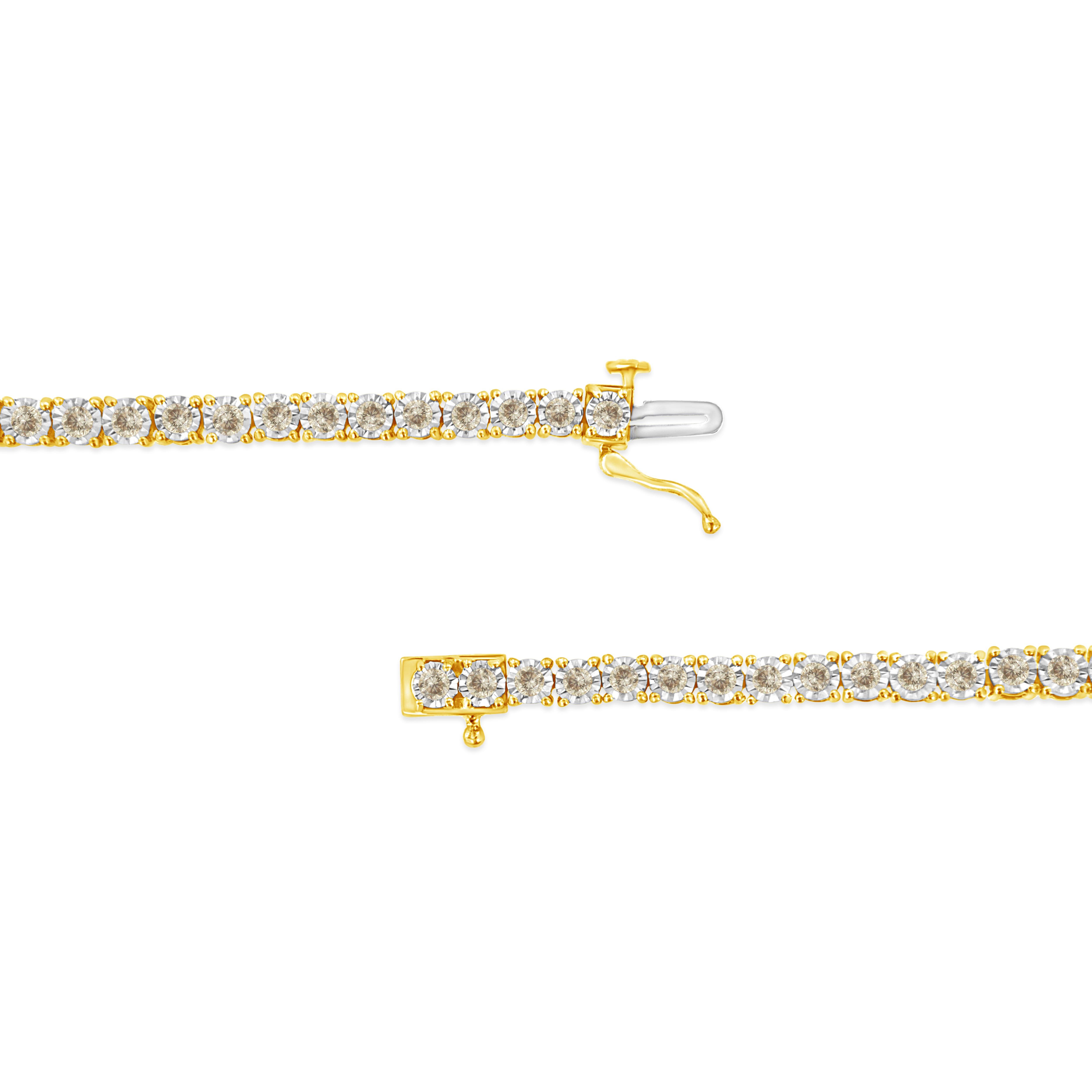 Moderno Bracciale tennis in argento 925 placcato oro giallo 14K con diamanti in vendita
