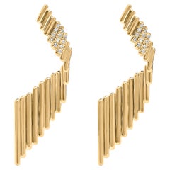Pendants d'oreilles en or jaune 14 carats plaqué argent sterling 925 avec diamants sculptés