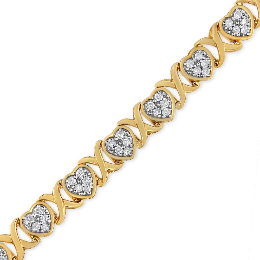 14K Gelbgold vergoldet über Silber 1,0 Karat Diamant Herz und X Gliederarmband (Zeitgenössisch) im Angebot