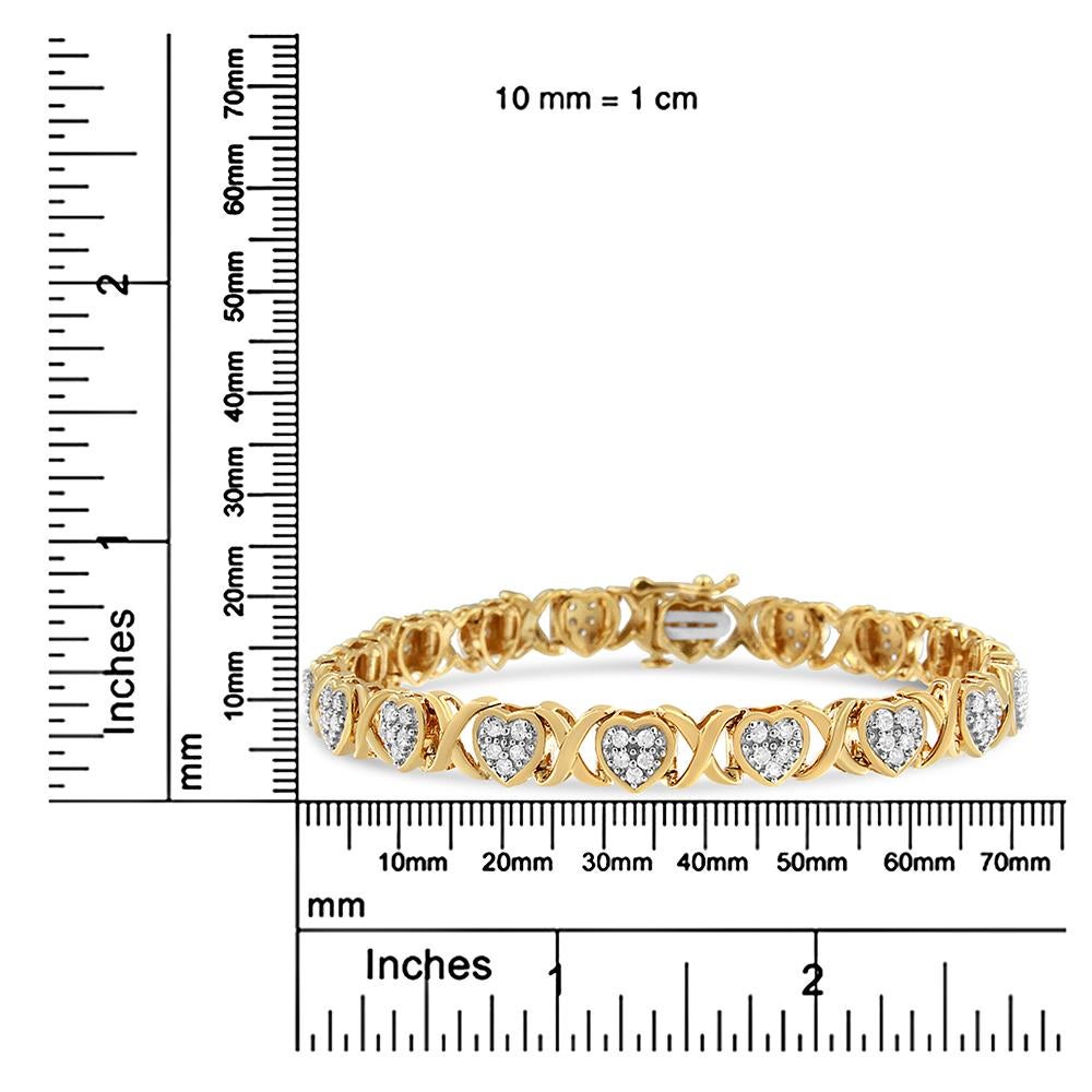 14K Yellow Gold Plated over Silver 1.0 Carat Diamond Heart and X Link Bracelet In New Condition For Sale In New York, NY