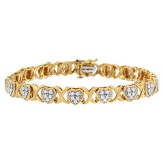 Bracelet à maillons en forme de cœur et de X en or jaune 14 carats plaqué sur argent avec diamants de 1,0 carat