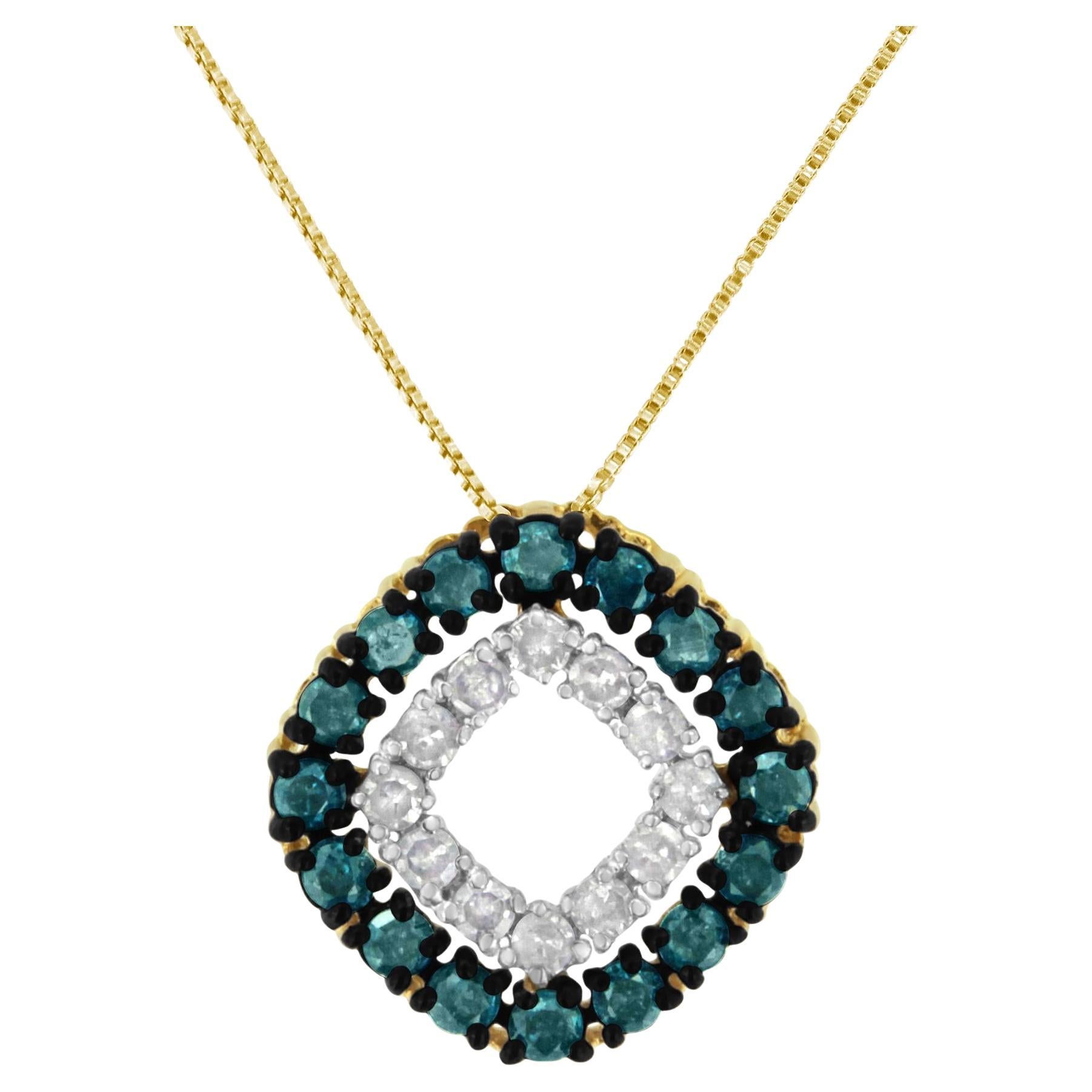 Collier pendentif en argent plaqué jaune 14 carats avec diamants traités de couleur 1/2 ct. pt.