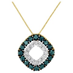 14K Gelbgold Platin versilbertes Silber 1/2 Cttw Farbe behandelter Diamant-Anhänger Halskette