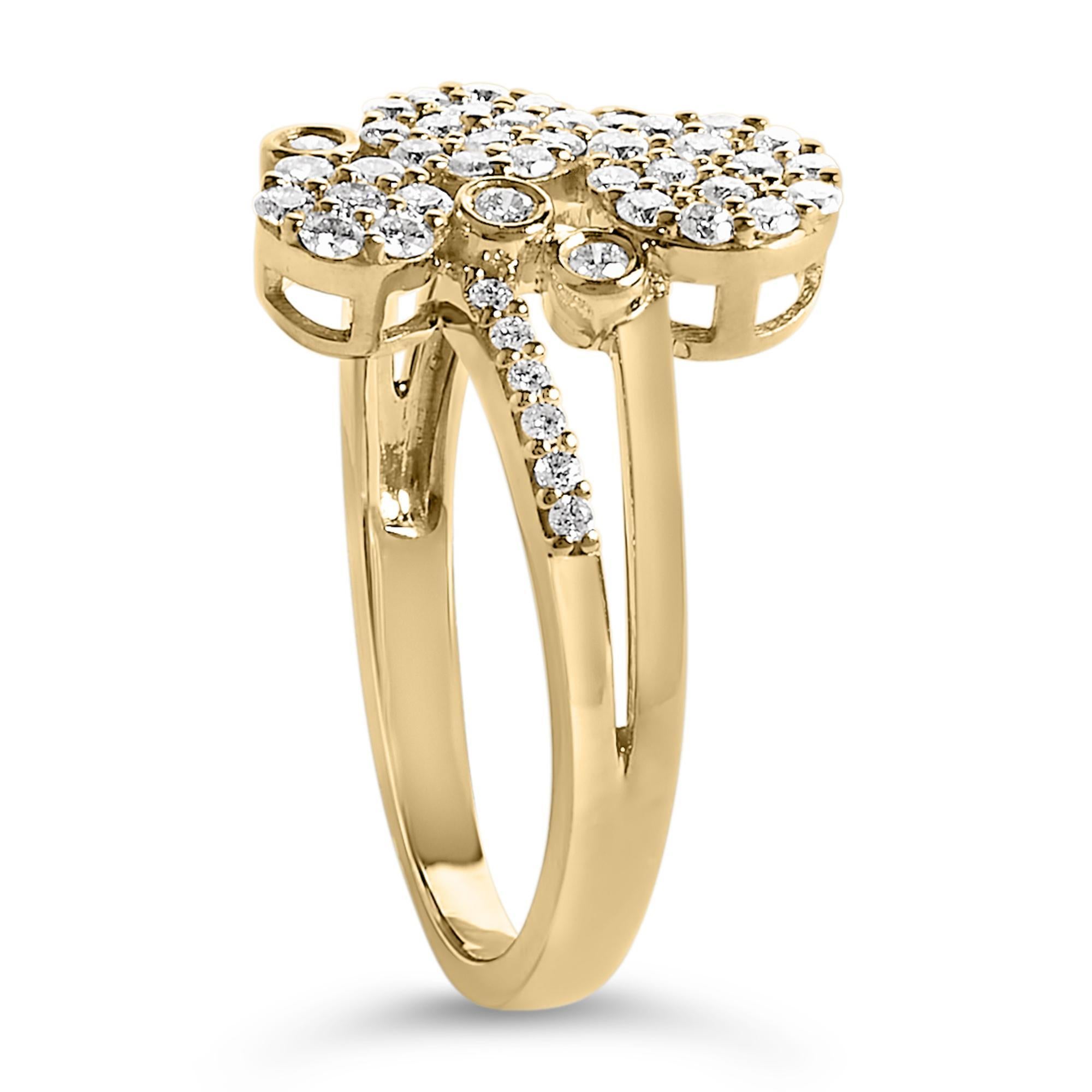 Anillo Bypass Compuesto de Plata con Baño de Oro Amarillo de 14 K y 1/2 qt de Diamantes Esparcidos Corte redondo en venta