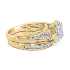 Set da sposa con diamanti a grappolo quadrati da 1/2 Cttw, in argento placcato in oro giallo 14K