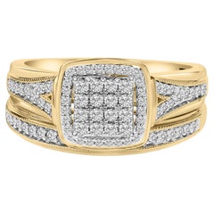 Set da sposa con diamanti a grappolo quadrati da 1/2 Cttw, in argento placcato in oro giallo 14K