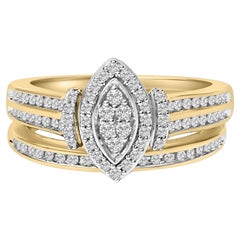 Set da sposa in argento placcato in oro giallo 14K con diamanti taglio marquise a grappolo, 1/2 Cttw