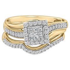 14K Yellow Gold Plated Silver 1/2 Cttw Princess Square Diamond Bridal Set