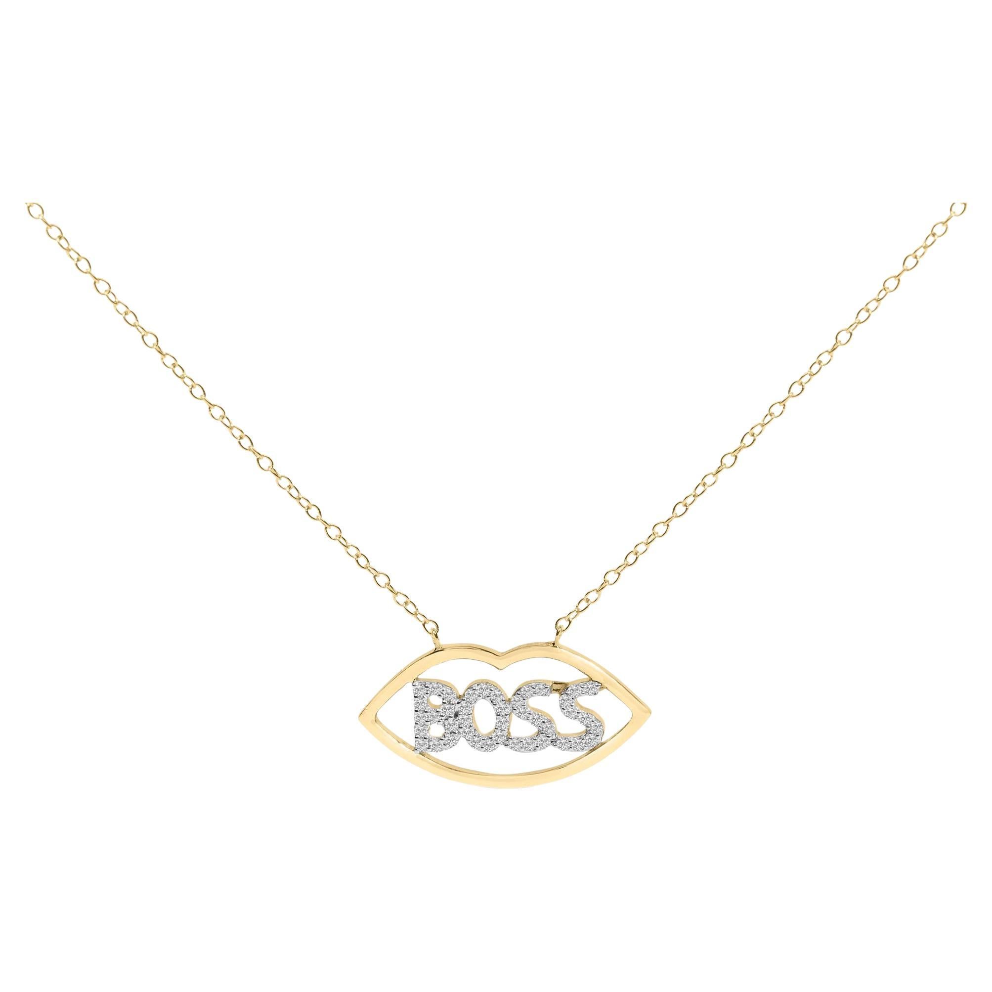 14K Yellow Gold Plated Silver 1/4 Cttw Diamond "Boss" Pendant Necklace - 18 Inch