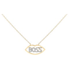 14K Gelbgold vergoldet Silber 1/4 Cttw Diamond "Boss" Anhänger Halskette - 18 Zoll