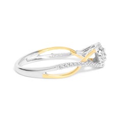 14K Yellow Gold Plated Silver 1/4 Cttw Diamond Bypass and Halo Promise Ring