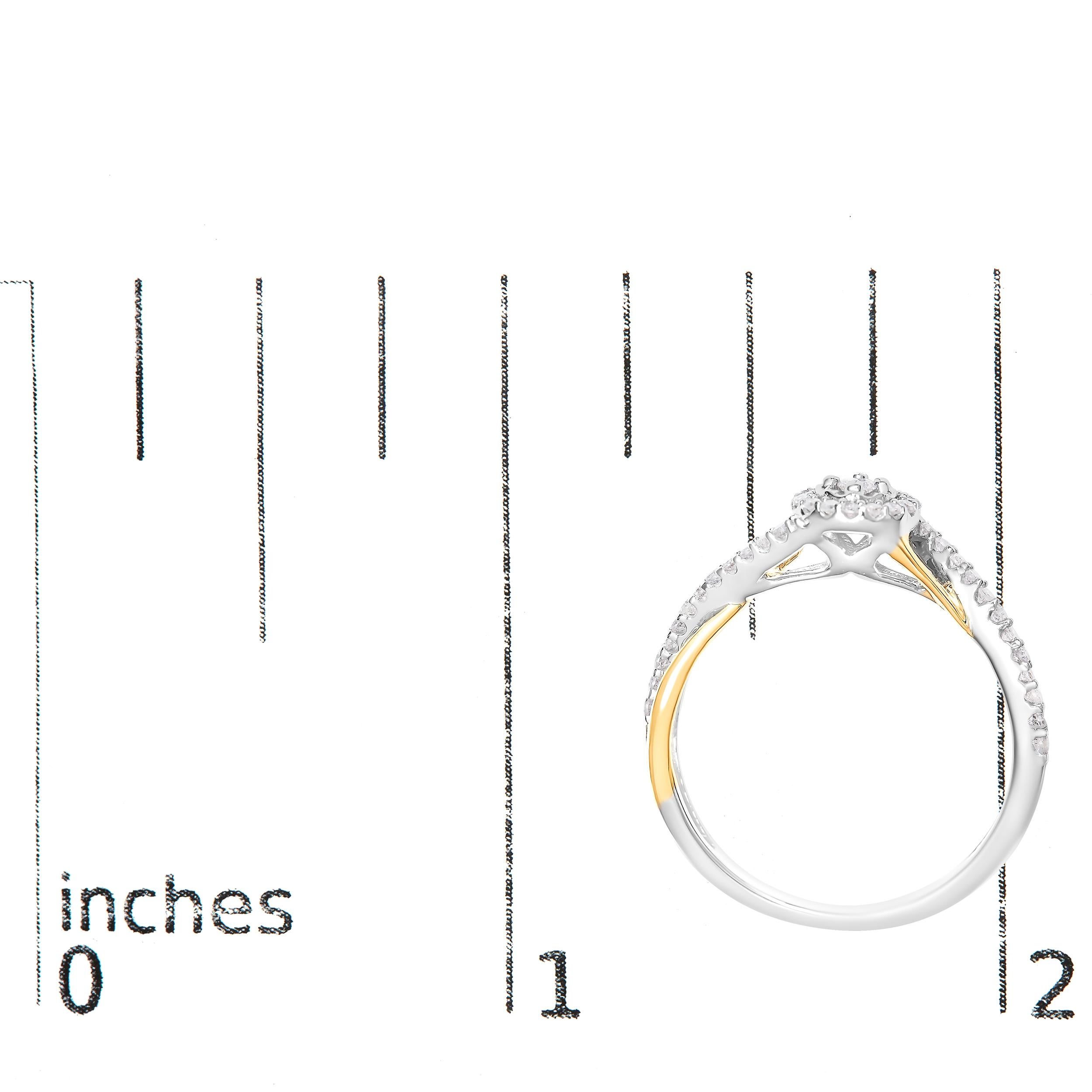 Donna Anello Promessa con diamante bypass e aureola in argento placcato oro giallo 14K da 1/4 Cttw in vendita