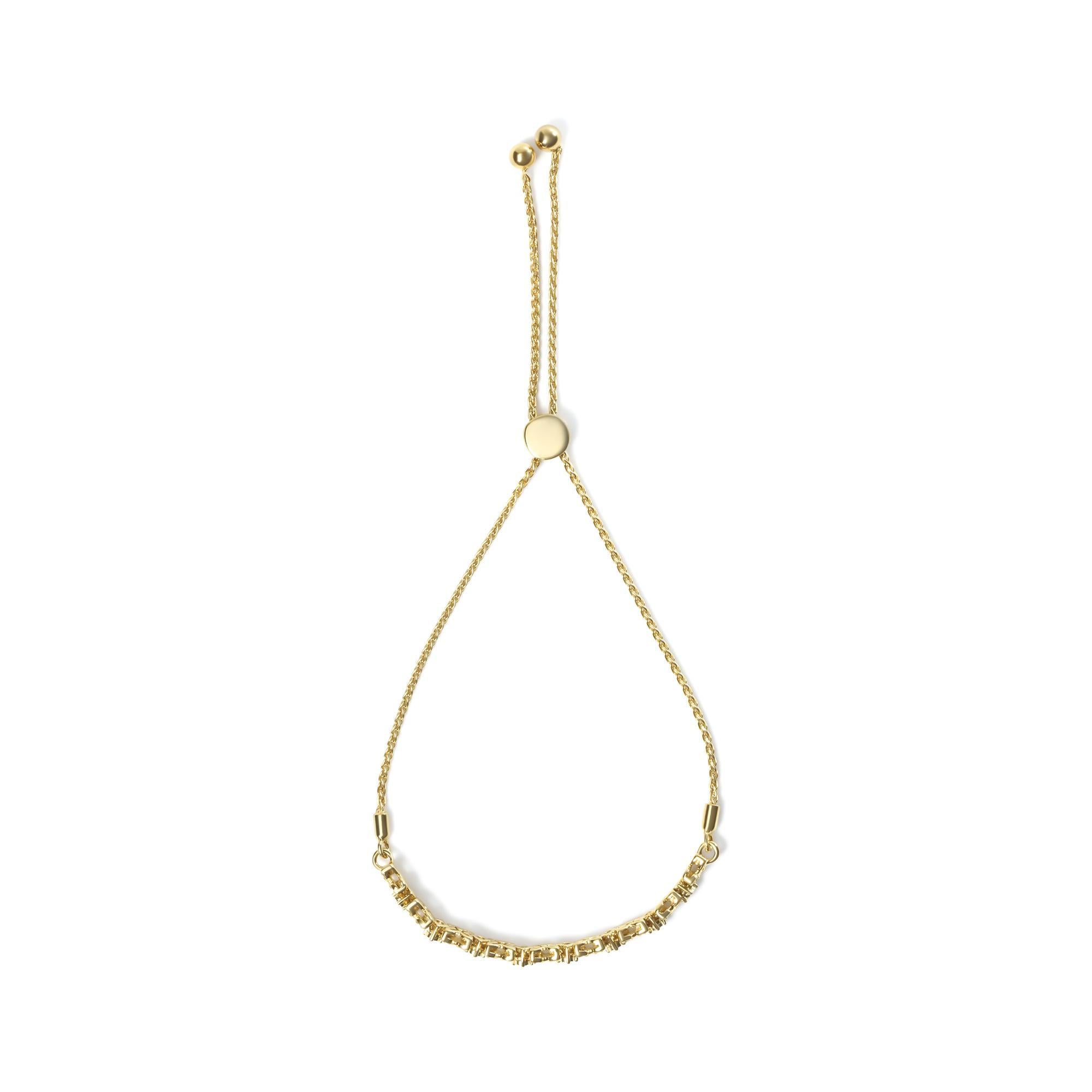 Moderne Bracelet Bolo réglable en or jaune 14 carats plaqué argent avec diamants 1/4 carat en vente