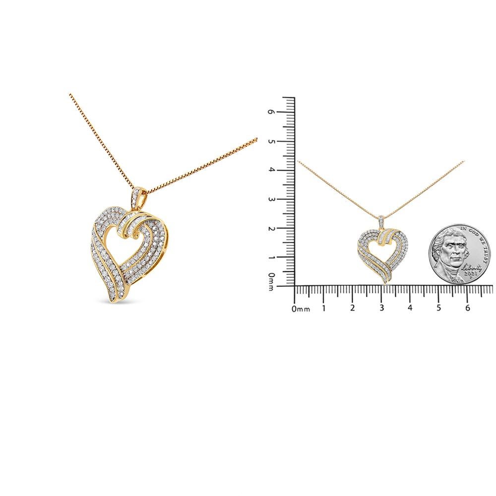 Round Cut 14K Yellow Gold Plated Silver 1 Ct Diamond Composite Open Heart Pendant Necklace For Sale