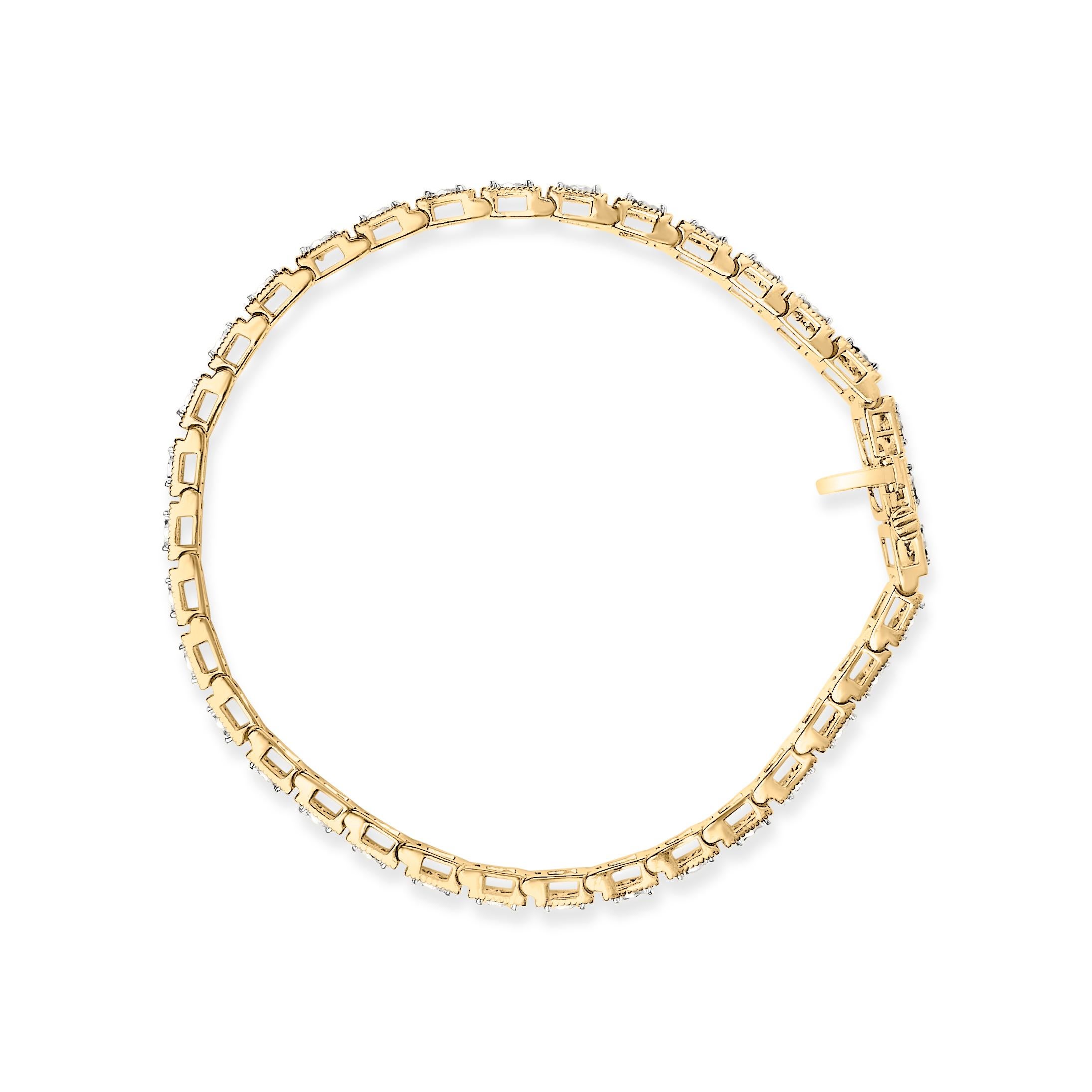 Modern 14K Yellow Gold Plated Silver 1.0 Cttw Diamond Milgrain Link Tennis Bracelet For Sale