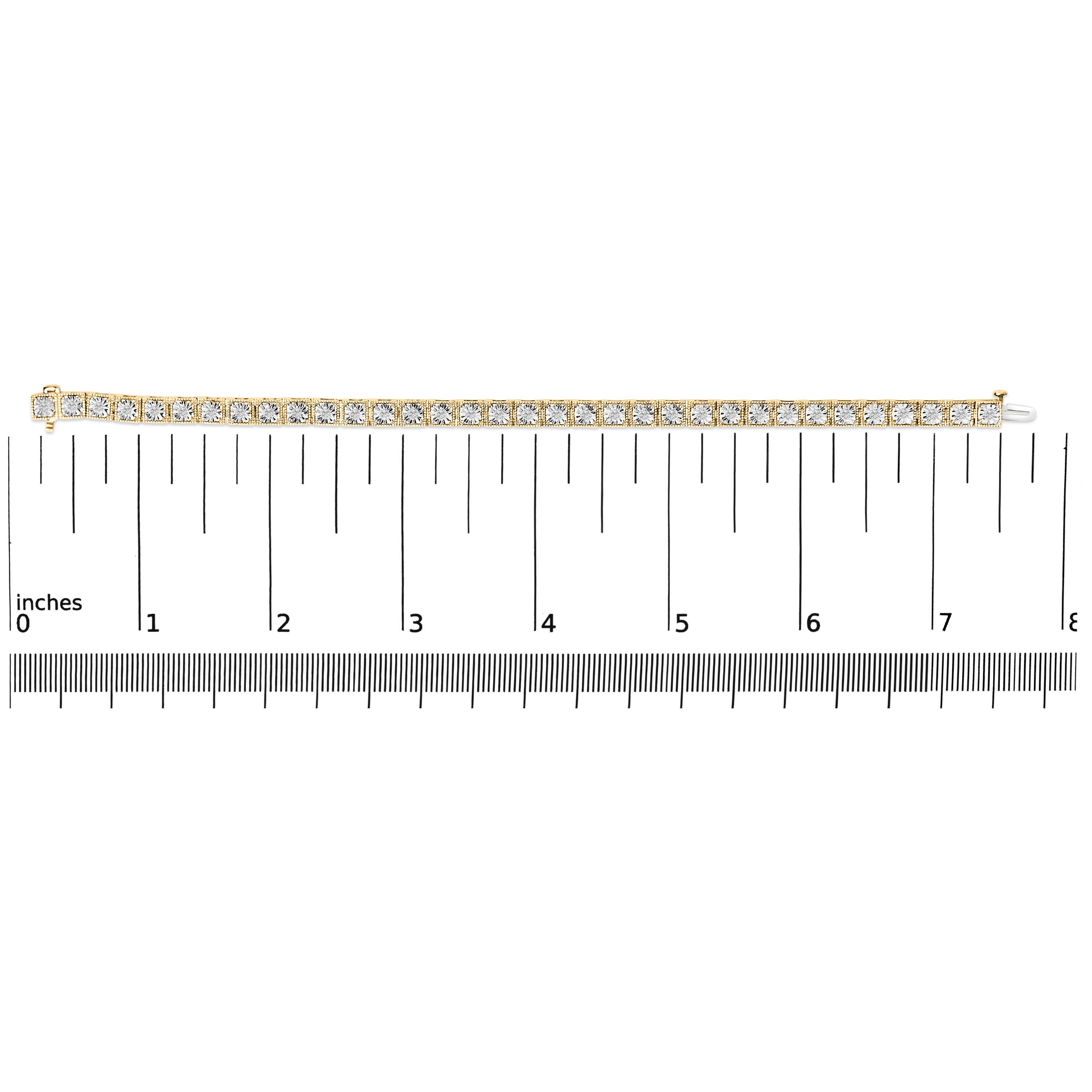 Round Cut 14K Yellow Gold Plated Silver 1.0 Cttw Diamond Milgrain Link Tennis Bracelet For Sale