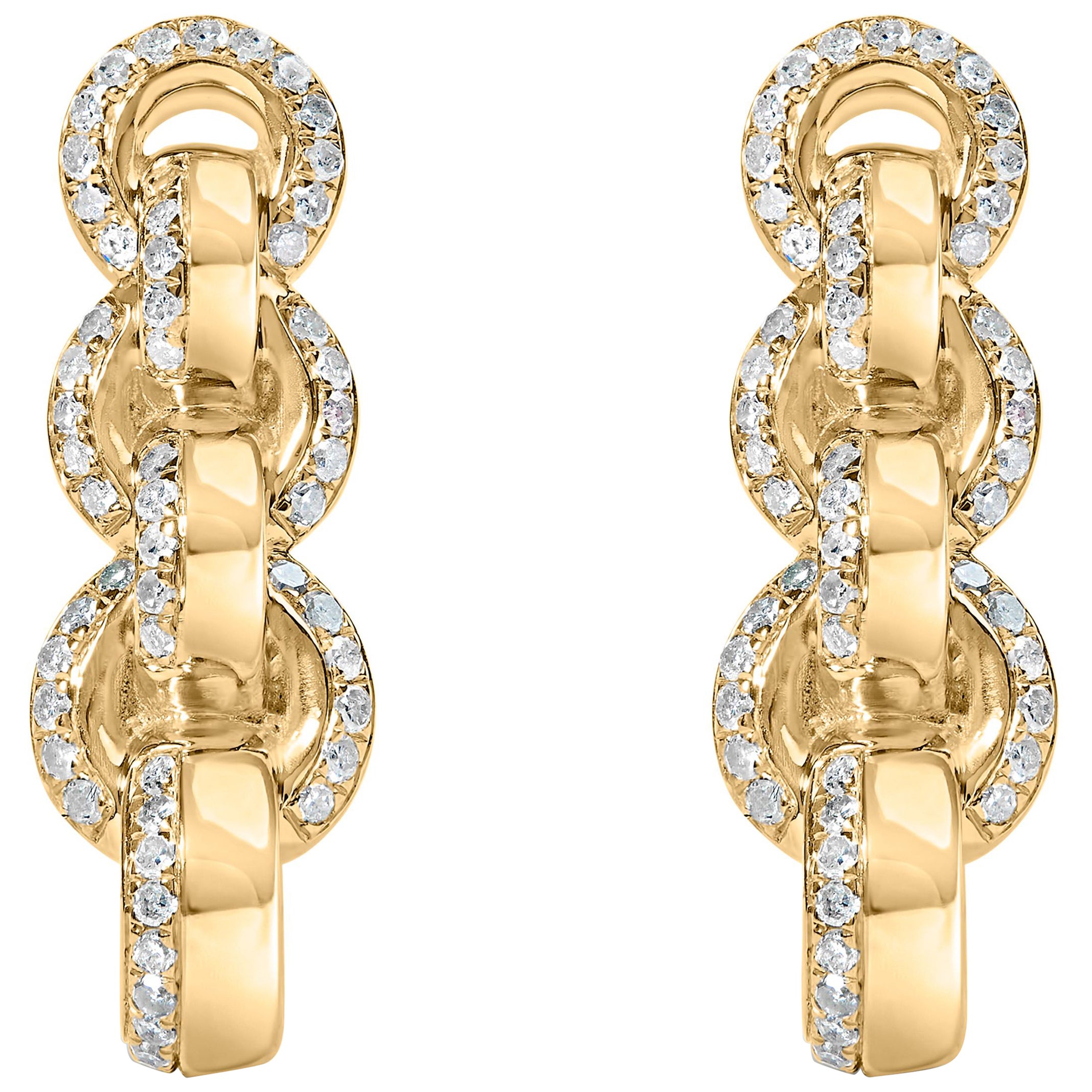 Pendientes de gota con cadena de eslabones y diamantes de 3/4 qt bañados en oro amarillo de 14 quilates