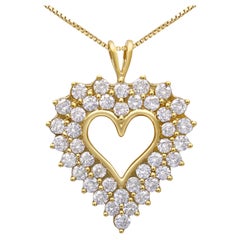 14K Yellow Gold Plated Silver 4.0 Ct Diamond Shadow Frame Heart Pendant Necklace