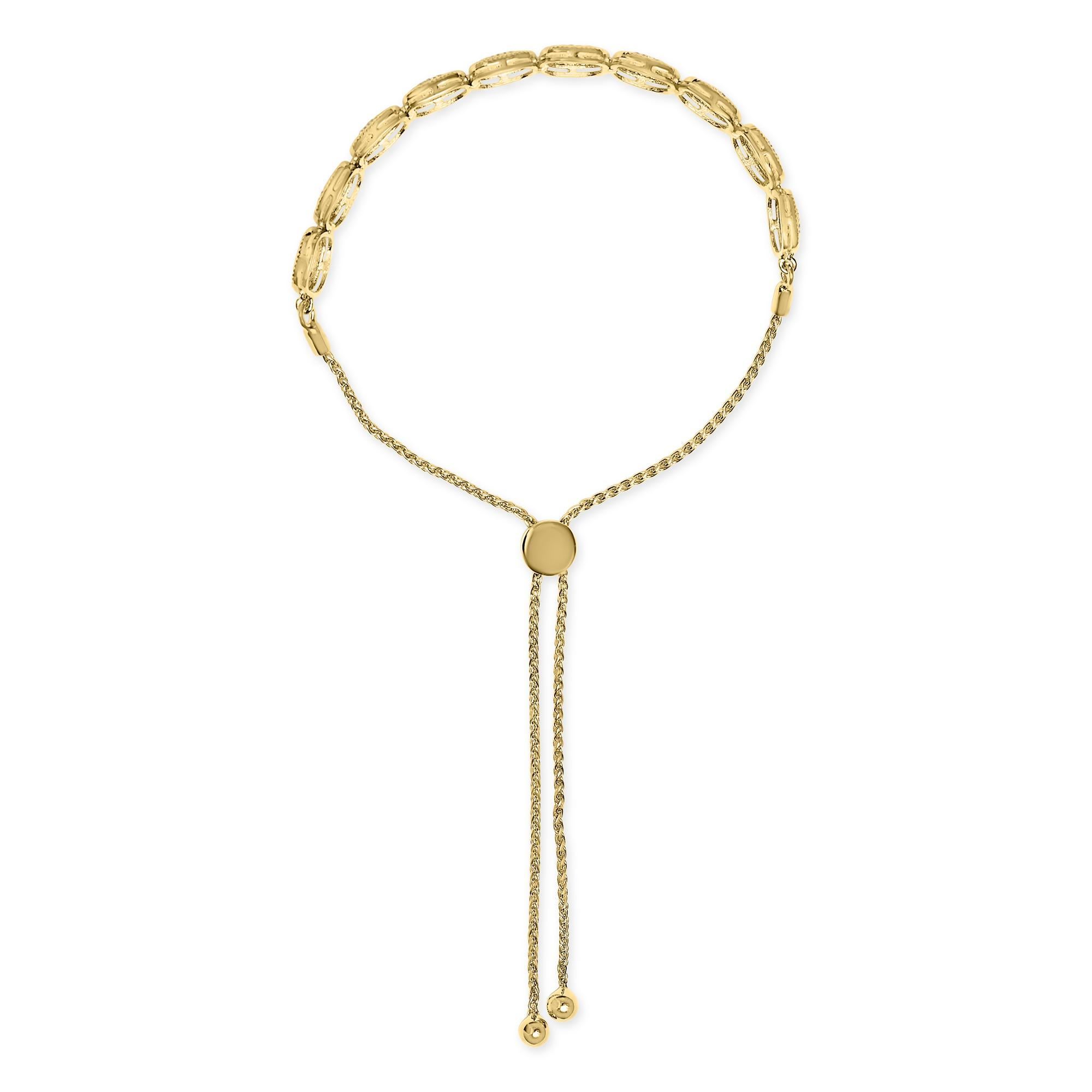 Moderne Bracelet Bolo coussin en argent plaqué jaune 14 carats avec composite de diamants de 5/8 carats en vente