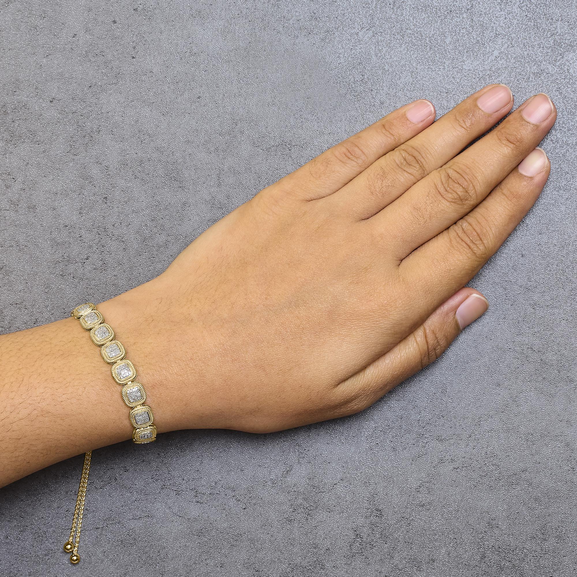 Taille ronde Bracelet Bolo coussin en argent plaqué jaune 14 carats avec composite de diamants de 5/8 carats en vente