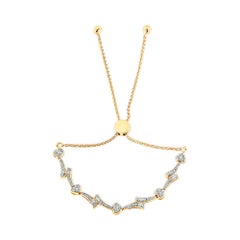 Bracciale Bolo con Cuore e Onda in argento placcato oro giallo 14K con accenti di diamanti