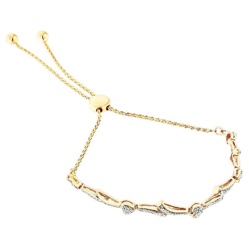 14K Yellow Gold Plated Silver Diamond Accent Heart and Wave Link Bolo Bracelet