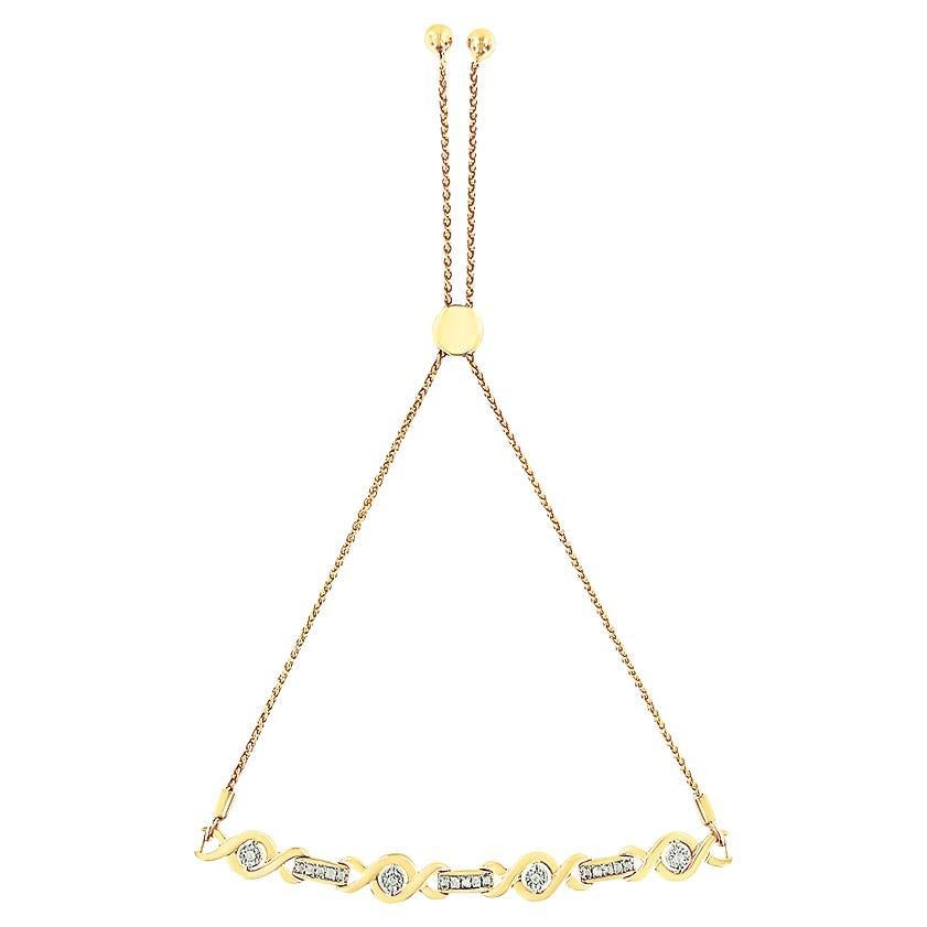 14K Yellow Gold Plated Silver Diamond Accent Twist Adjustable Bolo Bracelet