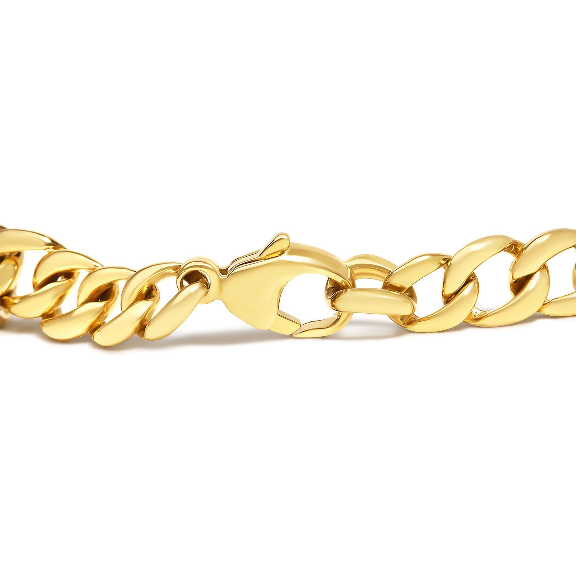 Sumérgete en el sofisticado encanto de esta exquisita pulsera, donde la elegancia clásica converge con el estilo contemporáneo. Meticulosamente elaborada en plata de ley 925 y espléndidamente chapada en radiante oro amarillo de 14 quilates, esta