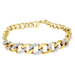Bracelet à maillons cubains en or jaune 14 carats plaqué argent sterling et diamants 1 1/4 carat