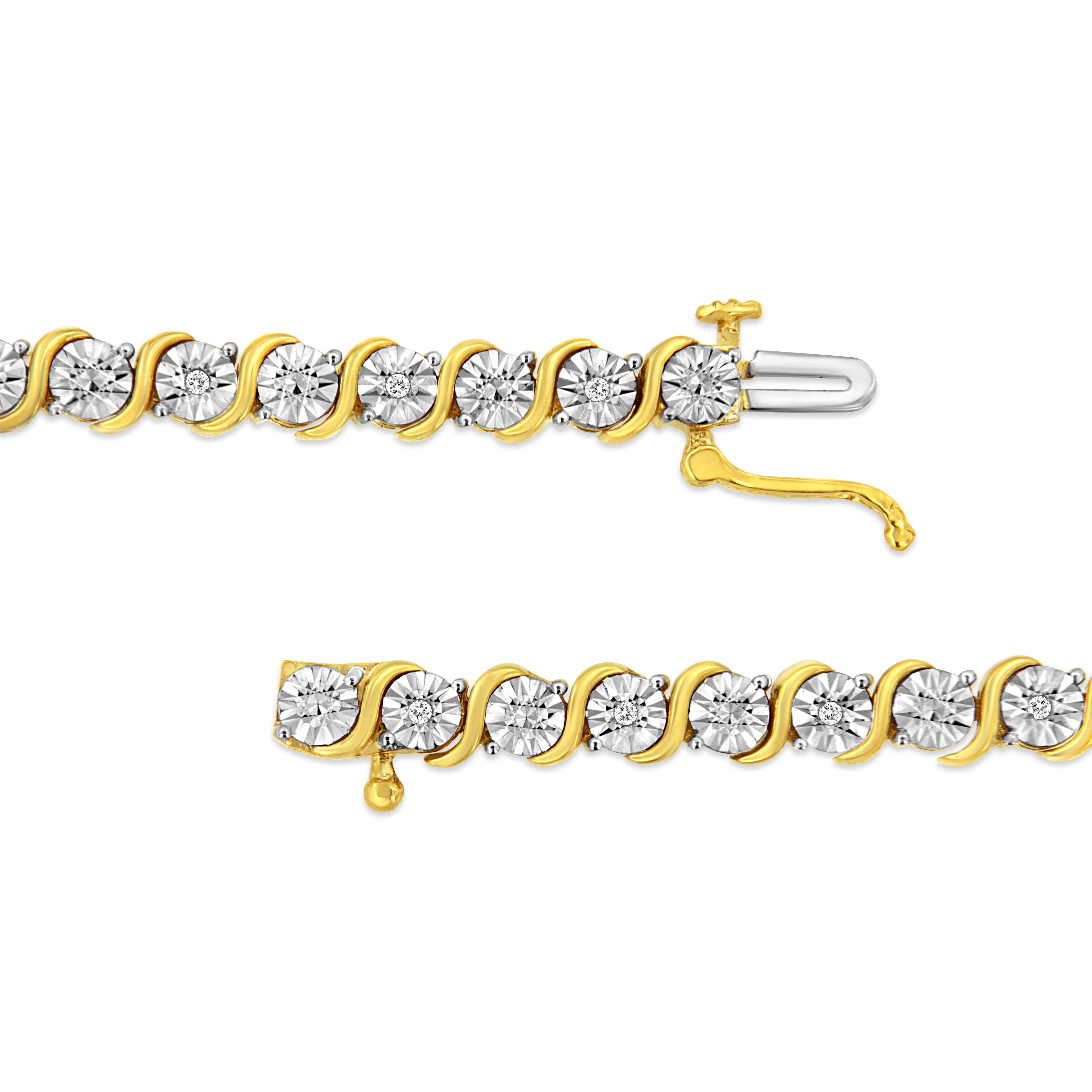 Contemporary 14K Yellow Gold Plated Sterling Silver 1/10 Carat Diamond Link Tennis Bracelet For Sale