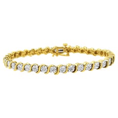 14K Yellow Gold Plated Sterling Silver 1/10 Carat Diamond Link Tennis Bracelet