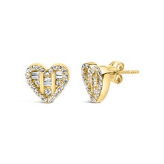 14K Yellow Gold Plated Sterling Silver 1/2 Ct Diamond Heart Shaped Stud Earrings