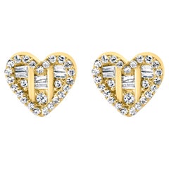 14K Yellow Gold Plated Sterling Silver 1/2 Ct Diamond Heart Shaped Stud Earrings