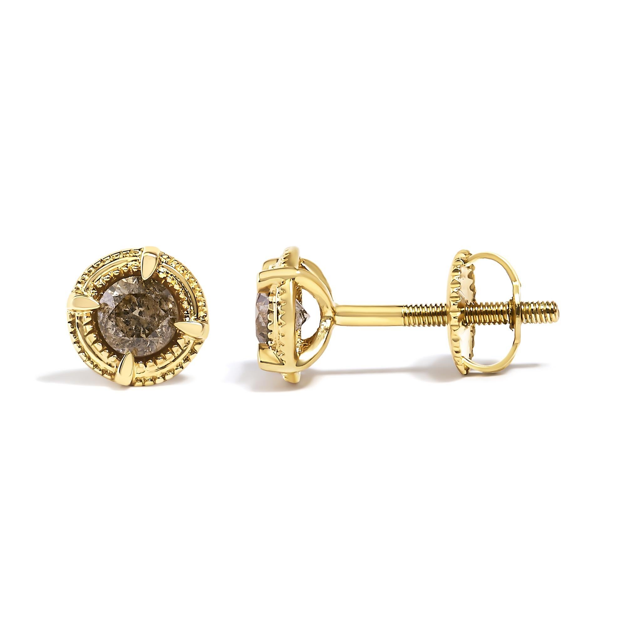 Moderno Orecchini con diamante solitario in argento placcato oro giallo 14K da 1/2 ctw in vendita