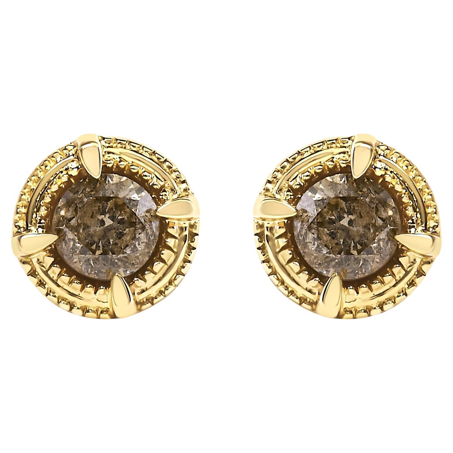 Pendientes de plata de ley chapados en oro amarillo de 14 quilates con diamante solitario de 1/2 qtw