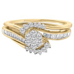 14K Yellow Gold Plated Sterling Silver 1/2 Ctw Diamond Cluster Spiral Bridal Set