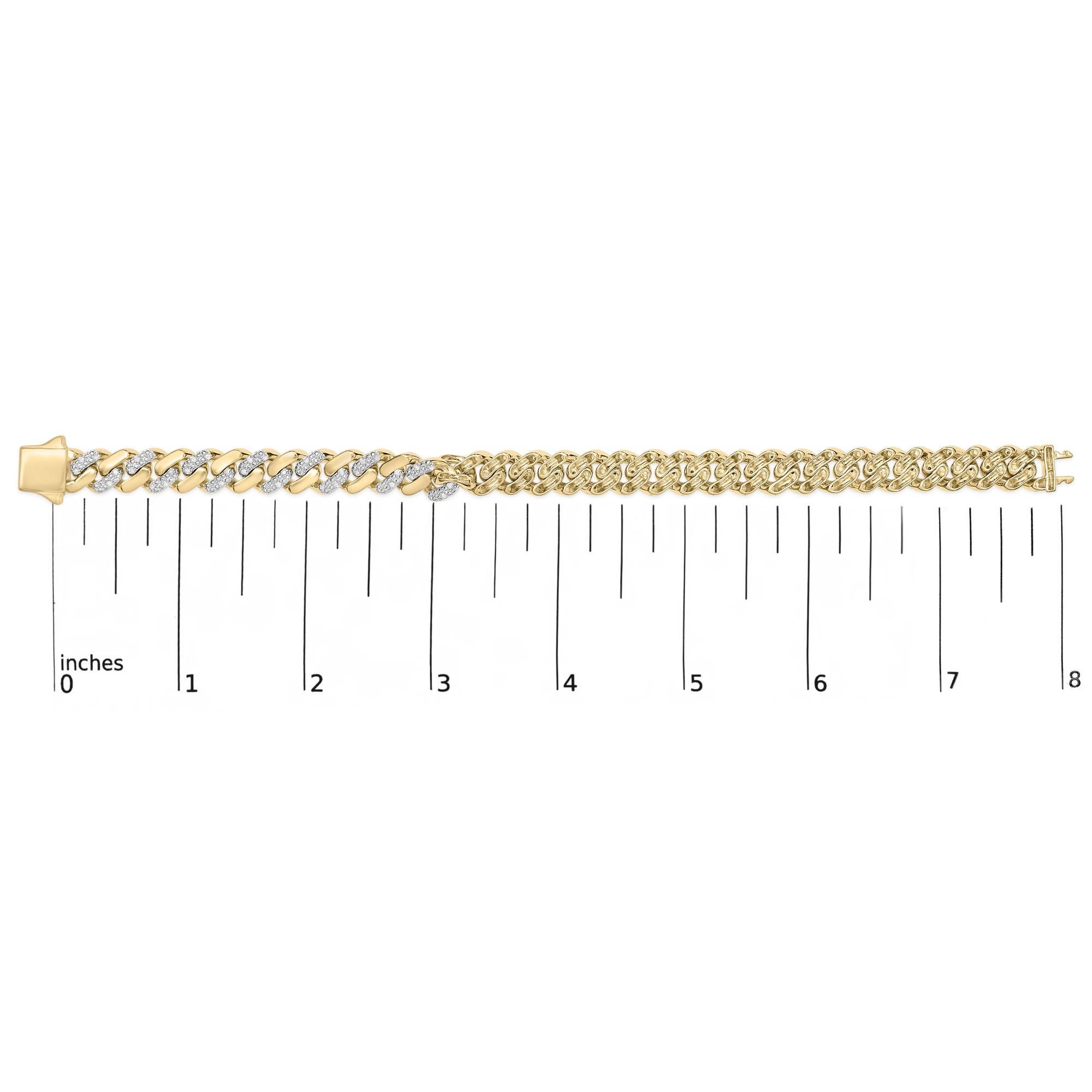 Pulsera de cadena cubana con bordillo de plata de ley chapada en oro amarillo de 14 quilates y 1/2 qt de diamantes Corte redondo en venta