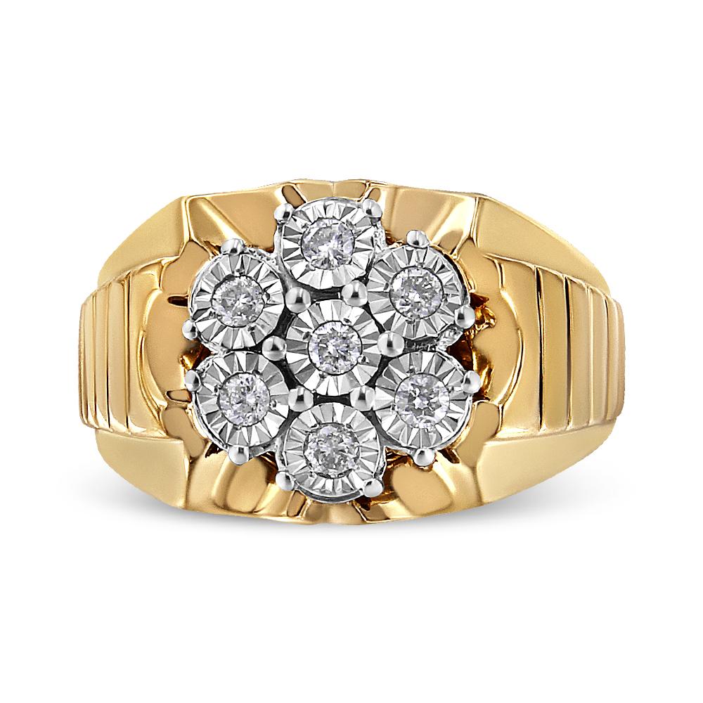 For Sale:  14k Yellow Gold Plated Sterling Silver 1/3 Carat Floral Diamond Cluster Ring 2