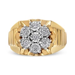 14k Yellow Gold Plated Sterling Silver 1/3 Carat Floral Diamond Cluster Ring