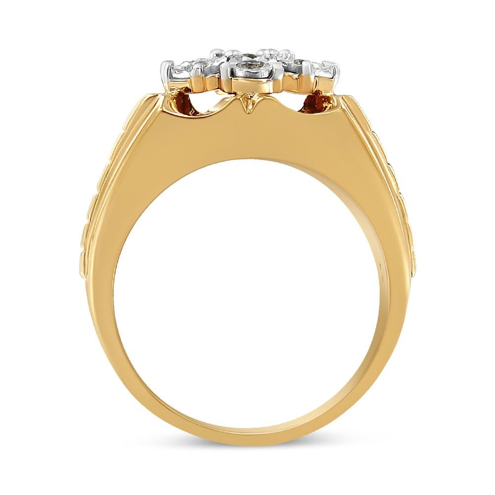 Im Angebot: 14K Gelbgold Platin Sterlingsilber 1 / 3 Karat Floral Diamant-Cluster-Ring () 3