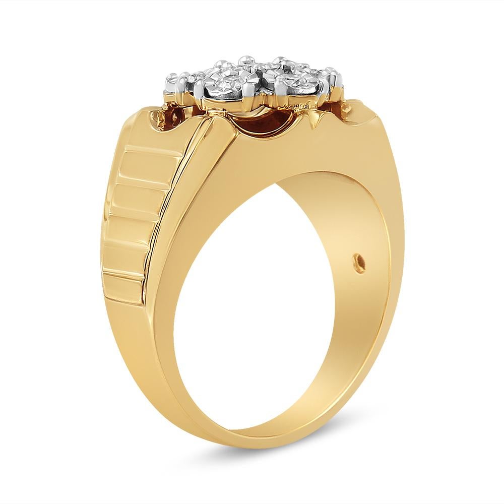 Im Angebot: 14K Gelbgold Platin Sterlingsilber 1 / 3 Karat Floral Diamant-Cluster-Ring () 4
